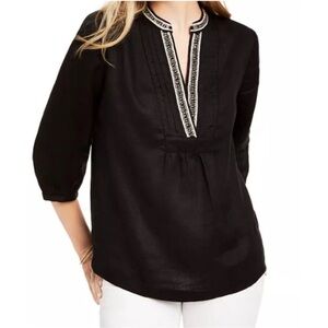 Charter Club Women's Embellished Neck Black Tunic - Small